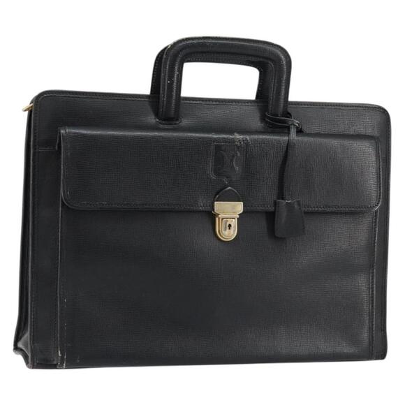 CELINE Hand Bag Leather Black Gold Auth 154528